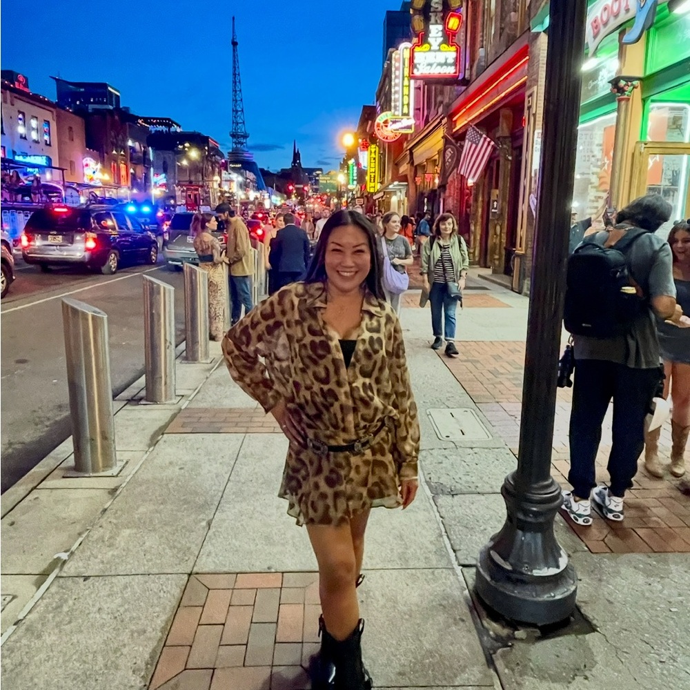 12 Tribr Leopard Print Sheer drop waist mini dress - Picture 2 of 4